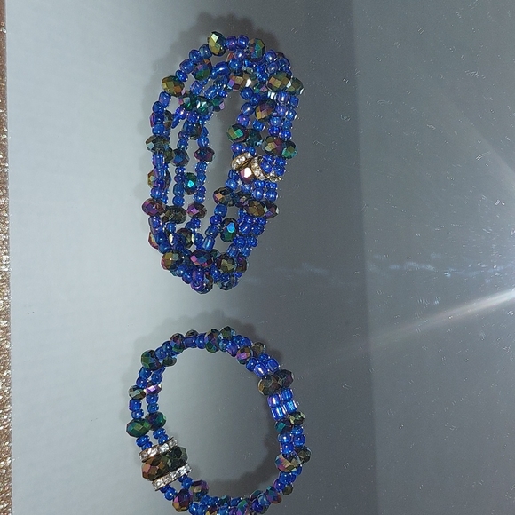 Handmade Elastic Blue Iridium Bracelet Set - Picture 2 of 7